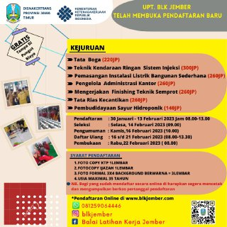 UPT BLK JEMBER Membuka Pendaftaran Baru